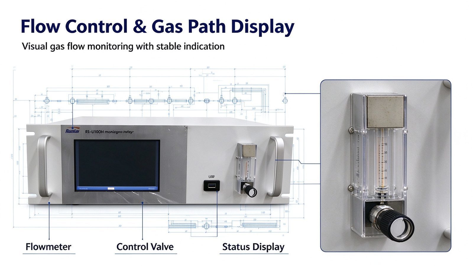 Oxygen O2 Industrial Online Gas Analyzer Metal Meter With Fast Response 3D Ion Technology