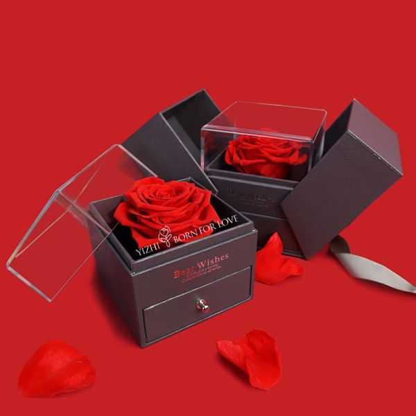 Single Surprise Acrylic Forever Flower Box Preserved Rose Jewelry Gift Box