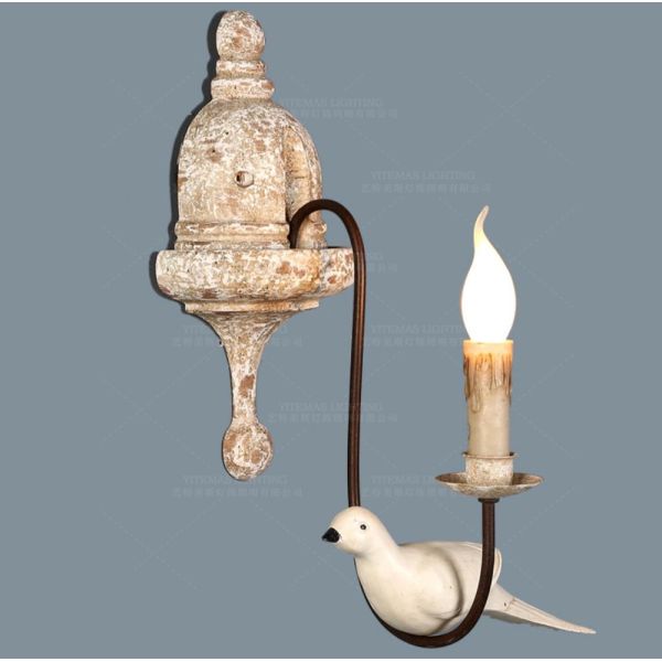 Retro bird wall lamp french vintage white wood wall sconce rustic wall lamp （WH-VR-70)