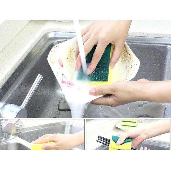 Double-Headed Green-Yellow Scrub Brush – Durable, Bristle-Soft, Stain-Removal, Eco-Friendly Melamine resin sponge