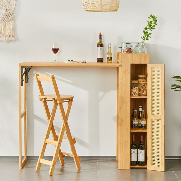 Bar Dining Table and Chair Set, Cabinet with Folding Platform Space-Saving Small Side Eating Stand in Kitchen