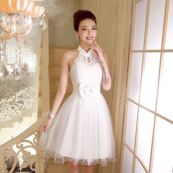 New Short Halter Champagne Purple Bridesmaid Dress Bride Strapless Lace Rose Dress
