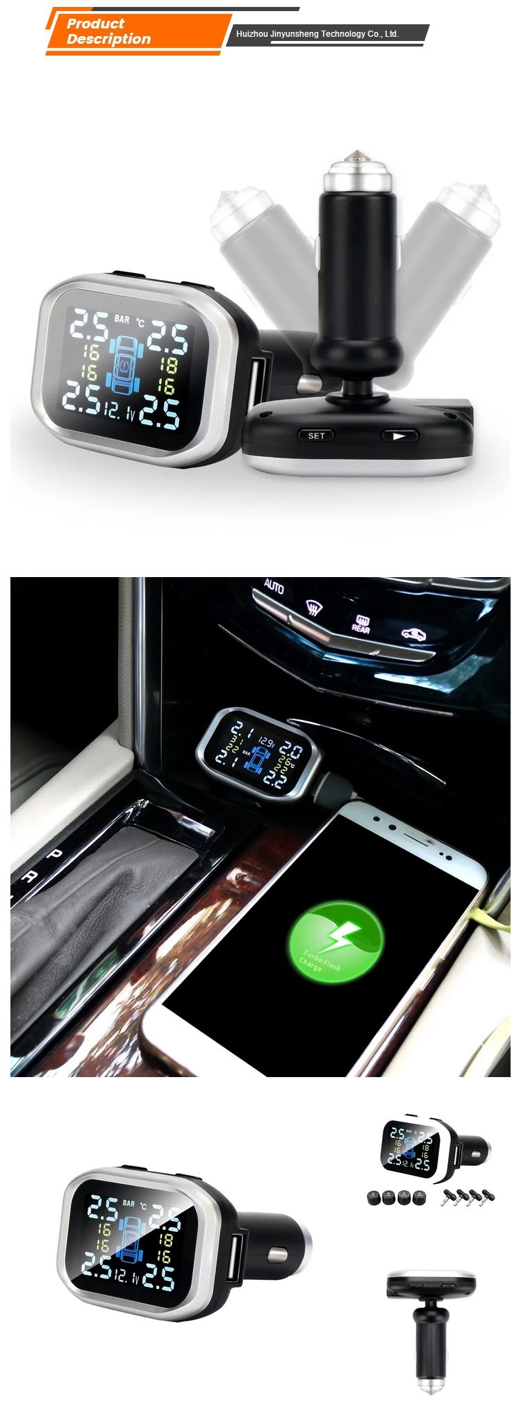 New Wireless Four-Wheel Display TPMS Tire Pressure Monitor Detector with Solar Charging Sensor Universal Fitment 1 Year Warranty