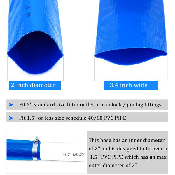 2 Inch by 100-Feet- General Purpose Reinforced PVC Lay-Flat Discharge and Backwash Hose - Heavy Duty and Durable