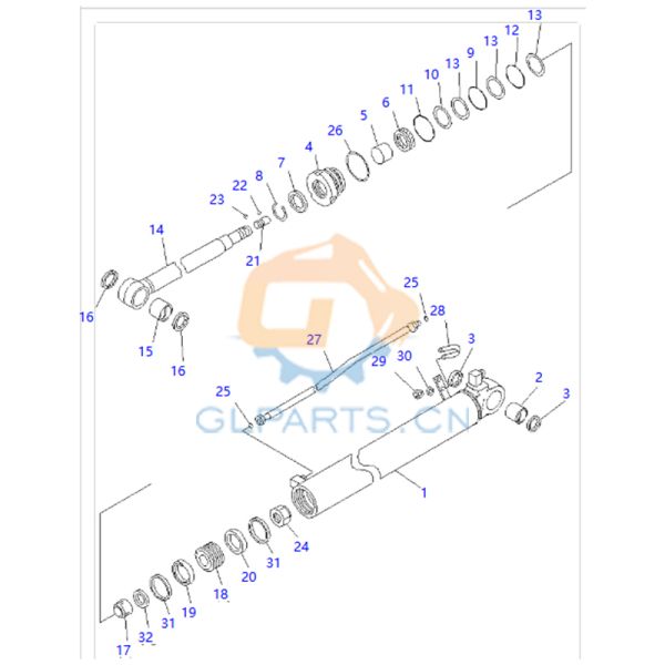 Excavateur PC70-8 Cylindre à bras hydraulique 707-00-XT271 Cylindre à bâton de plongeur