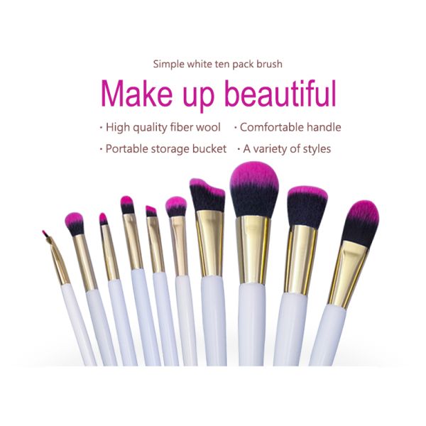 10Pcs Luxury Cosmetic Makeup Brush Set White Wooden Handle Custom Logo Foundation