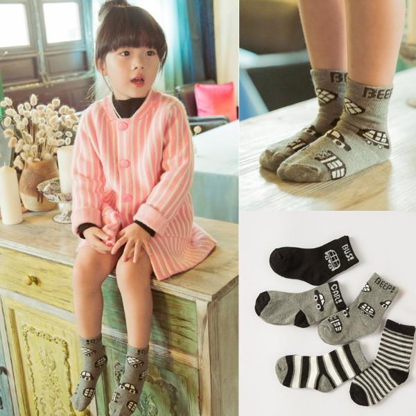 Custom logo, design car striped pattern printed kids girls cotton sock