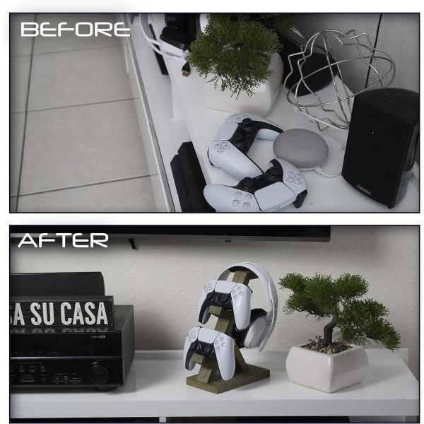 Video Game Controller Headset Stand Wooden Home Decoration Shelf with Headphone Holder