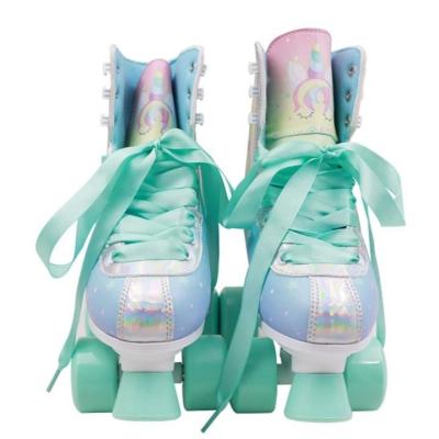 Adjustable Unicorn Quad Roller Skate With Blue Wheels White Bracket For Girls