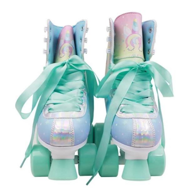 Adjustable Unicorn Quad Roller Skate With Blue Wheels White Bracket For Girls