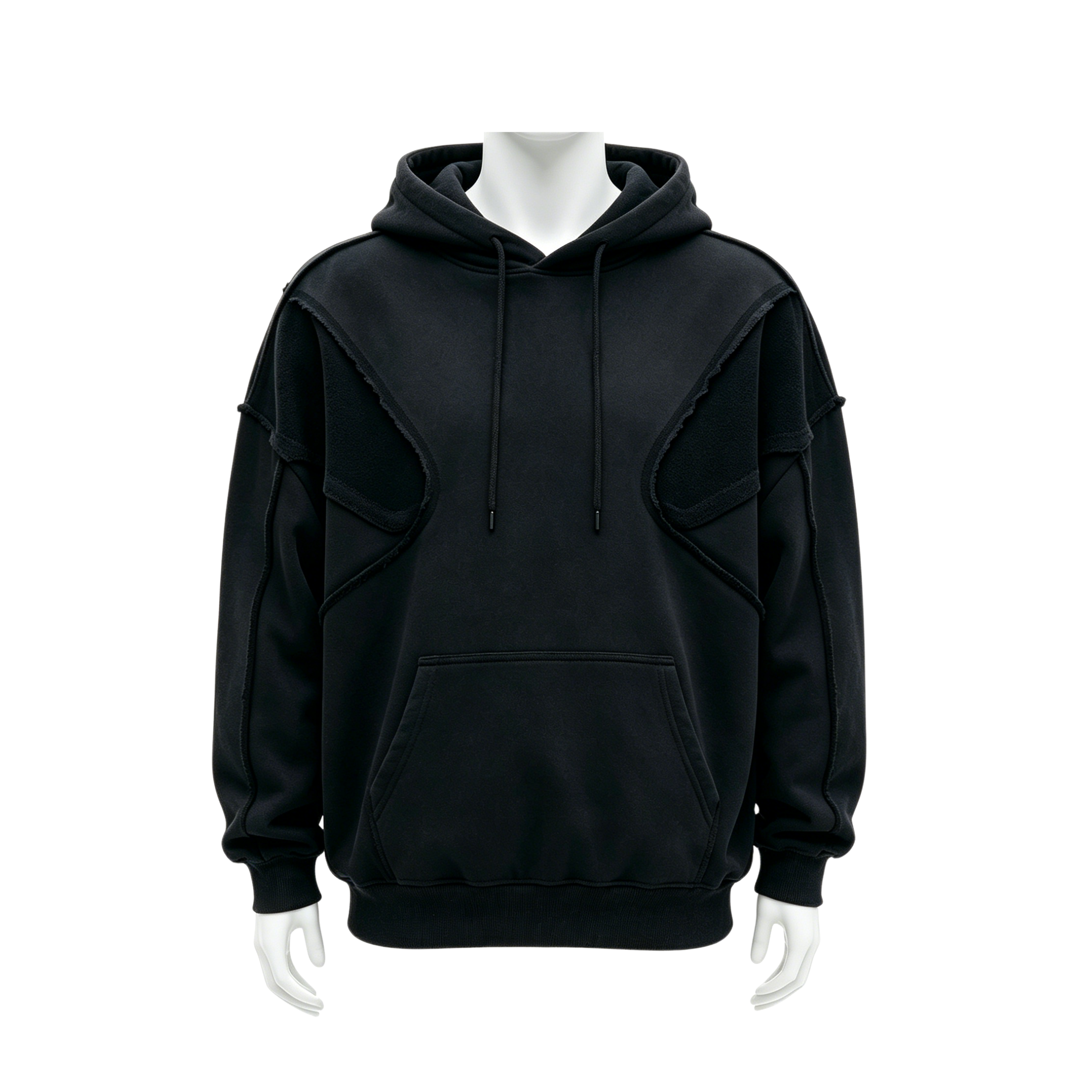 500G 100% Cotton Raw Edge Spliced Hoodie, Oversized Drop Shoulder Vintage Streetwear Pullover Hooded Sweatshirt for Bulk Wholesale