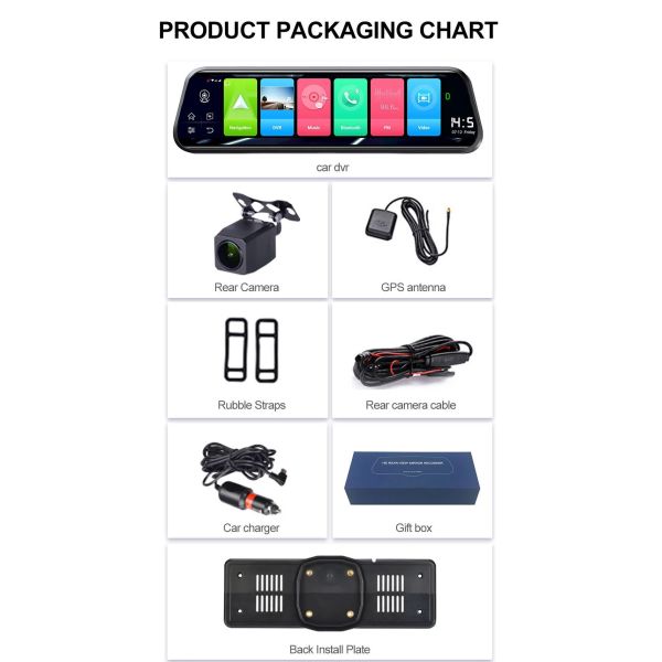 1280x400 зеркало DVR камеры черточки автомобиля андроида 8,1 ADAS