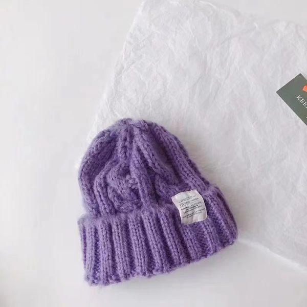 Customized Logo Solid Color Japanese Twist Knitted Hat for Autumn and Winter Students