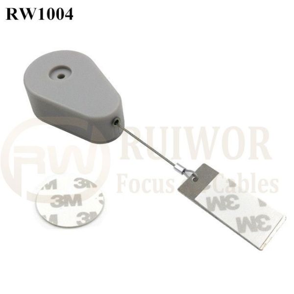 RW1004 Drop-Shaped Retractable Security Tether Plus 45X19mm Rectangular Sticky Metal Plate