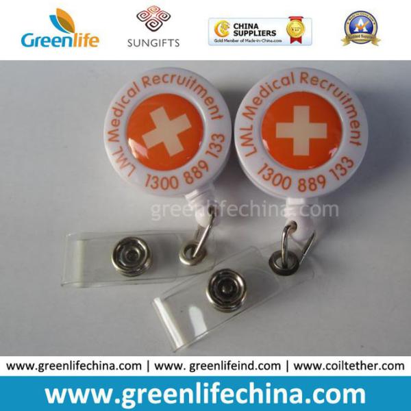 China Factory Supply Hot Selling White Round Retractable Reel W/Logo
