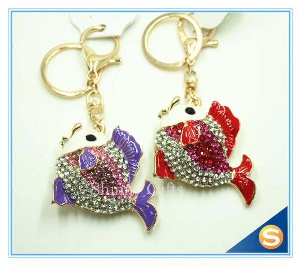 Lovely Goldfish Fish Cute Crystal Rhinestone Charm Pendant Purse Car Key Ring Keychain Party Favorite