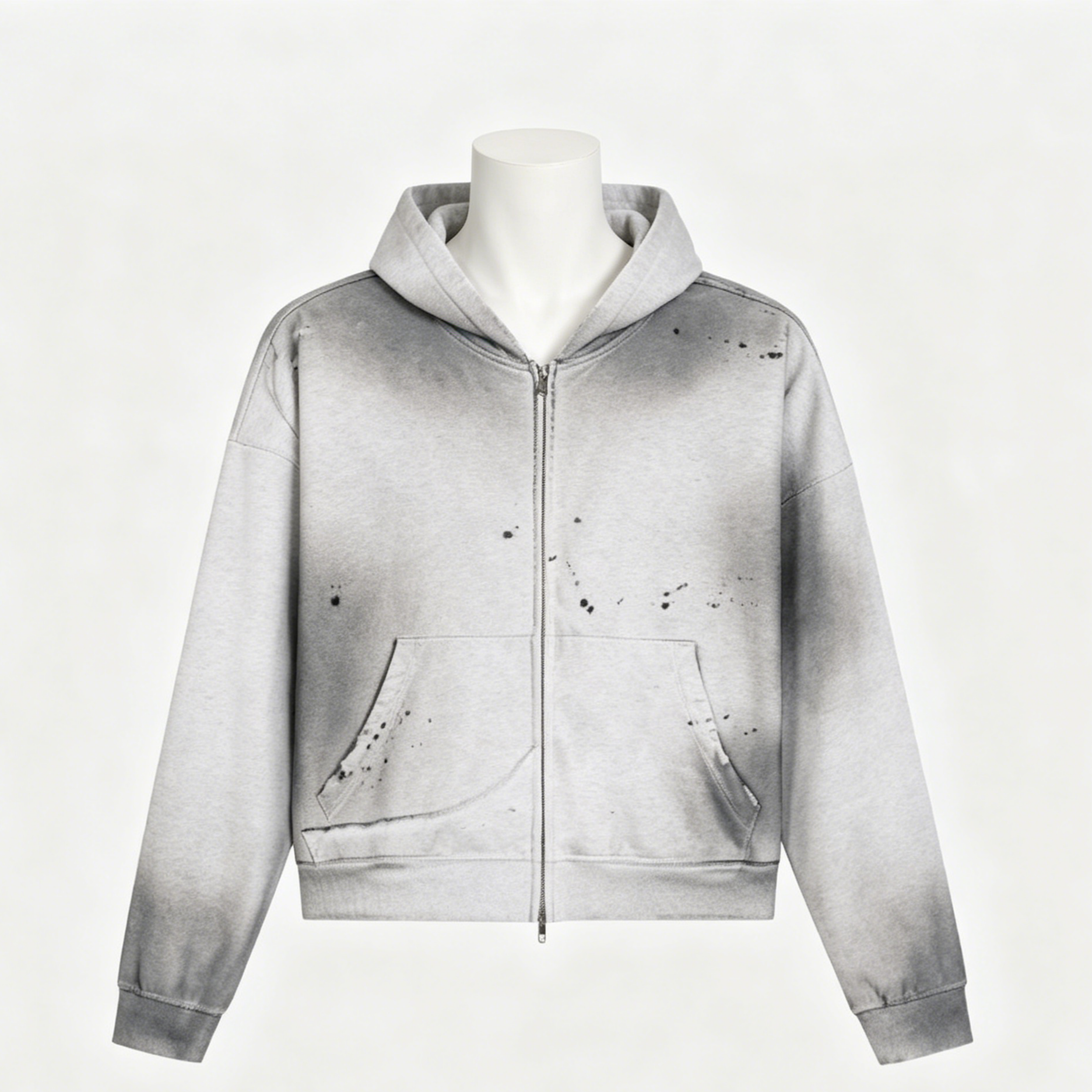 Men’s Vintage Wash Zip-Up Hoodie 404G Fleece Lined Oversized Streetwear Jacket