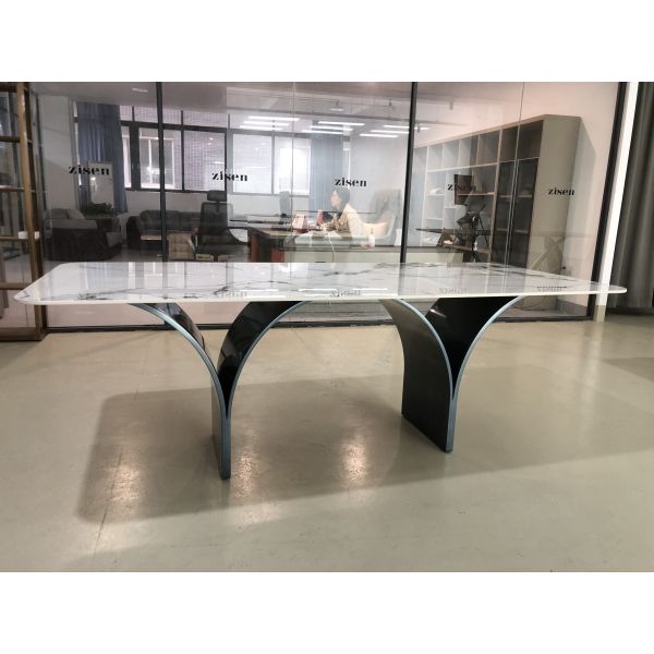 Luxury Modern Kitchen Dining Tables Rectangular Square Shape Artificial Marble Top 6 8 Seater Metal Leg Ceramic Dining Table