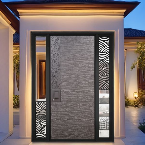 Home Black Modern Steel Aluminum Armored Entry Door With Optional Doorbell