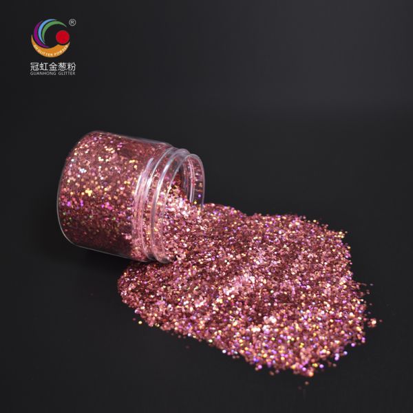 Pink Laser PET Hexagonal Bulk Holographic Glitter Nail Cosmetic Biodegradable Powder