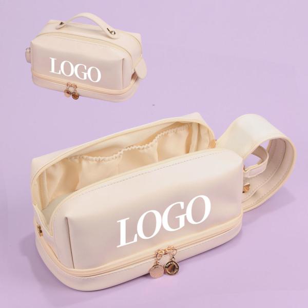 Customized New Arrival Luxury Portable Pu Large White Leather Travel Toiletry Storage Makeup Cosmetic Bags With Logo