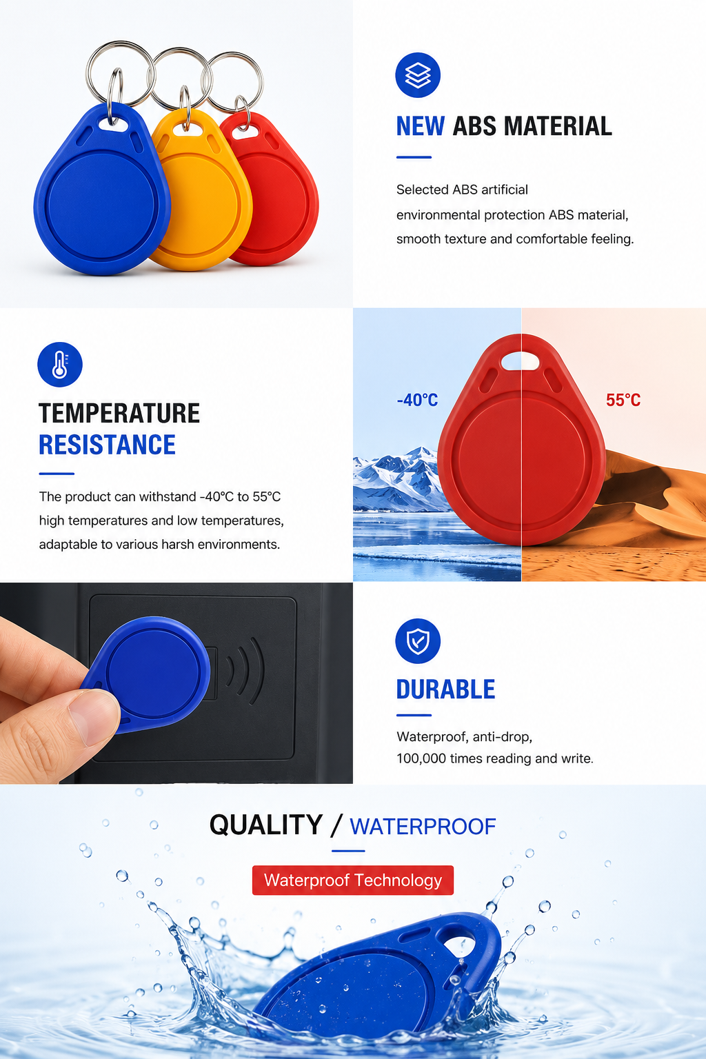 Custom Printing 125kHz Frequency Waterproof RFID Keyfob for Hotel and Access Control Systems