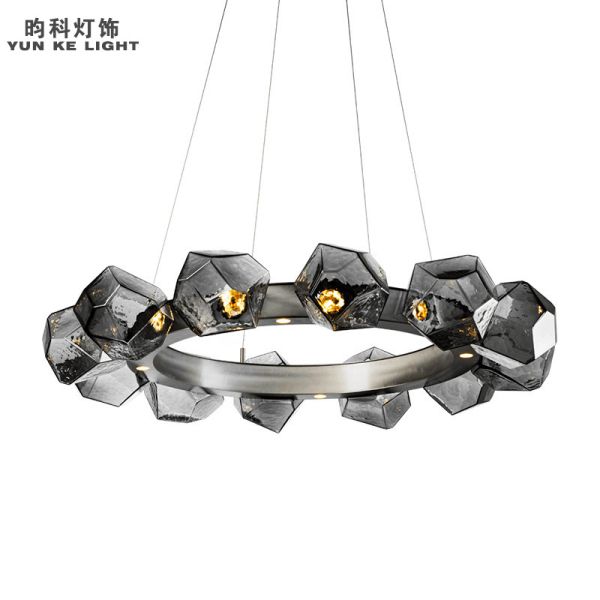 Modern Cicle Glass Crystal Ball Stone Gem Radial Ring LED Chandelier(WH-MI-142)