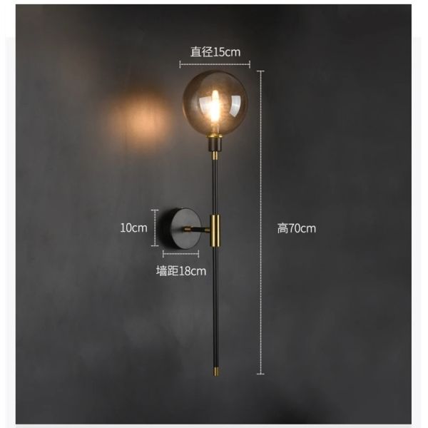 Home Bedside Wall Light Fixtures Black Iron Glass Ball Wall Lamps(WH-VR-152)