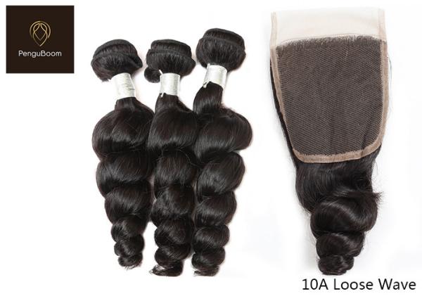 Elegant 8inch 100g Loose Wave Bundles And Closure , 10a Bundles With Frontal