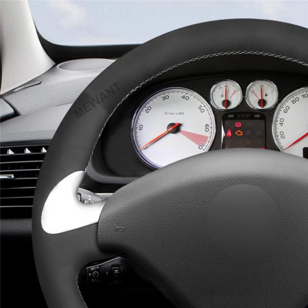 MEWANT For Peugeot 307 CC Car Accessories Interior Anti-sweat Thin Lace Up Leather Carbon Fiber Steering Wheel Cover