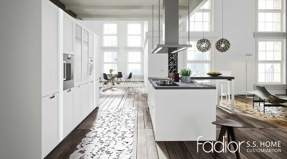 Matte White Stainless Steel Kitchen Cabinet with Breakfast Bar Island