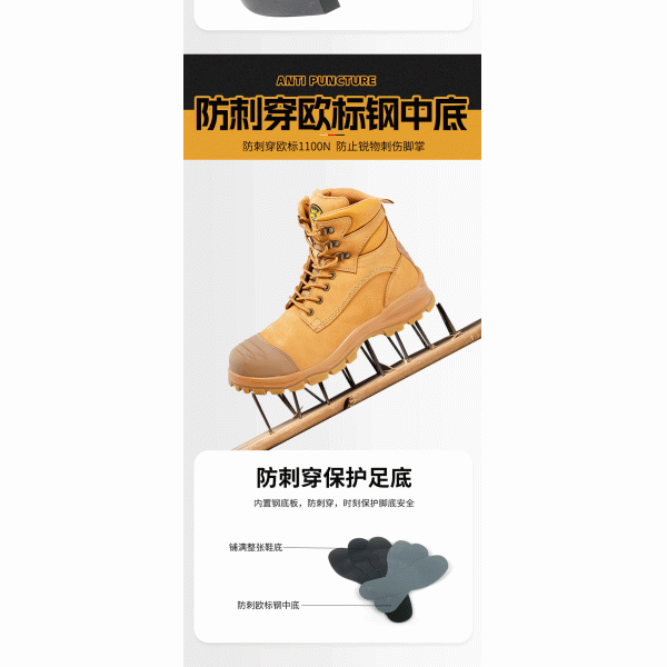 EN ISO 20345:2011 Compliant Safety Boots with Steel Midsole and PU+TPU Sole for Ultimate Protection