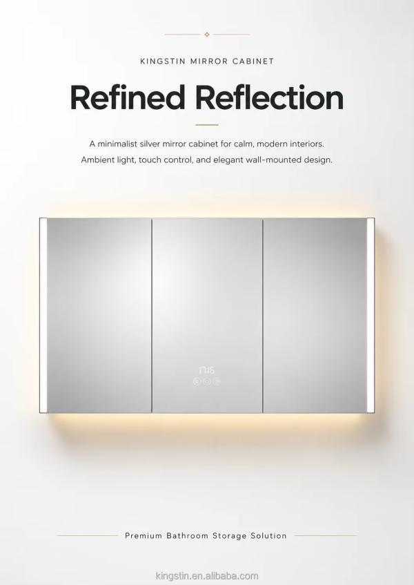 Kingstin Smart LED Bathroom Mirror Cabinet with Lights, Defogger & Clock | Premium Storage Vanity Medicine Cabine