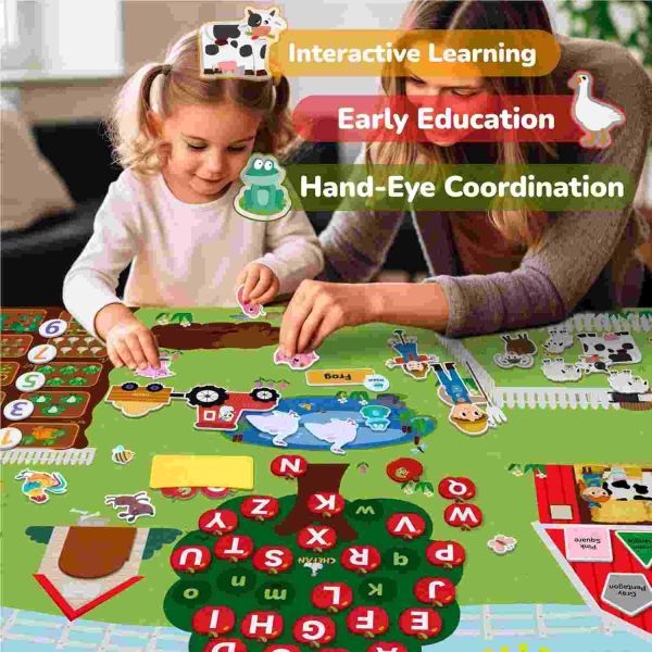 Farm Animals Felt Story Board Set, 3.9 Ft 99 Pcs Preschool Farmhouse Barnyard Theme Flannel Board Storytelling Early Learning