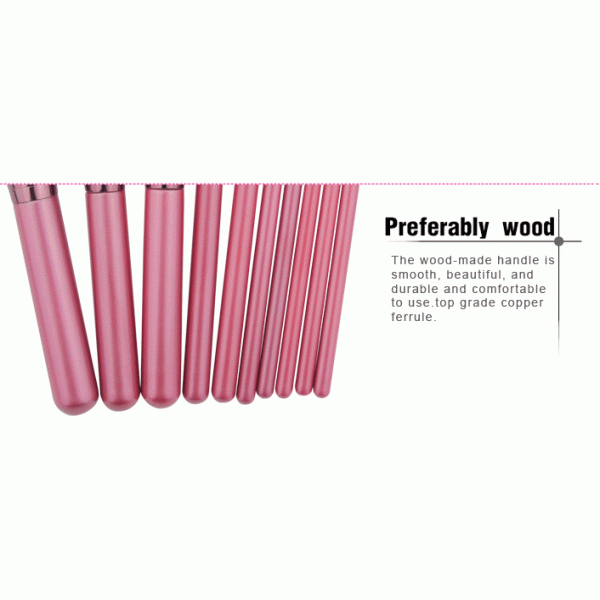 Pink Professional Makeup Brush Set Include Wooden Handle Aluminum Ferrule