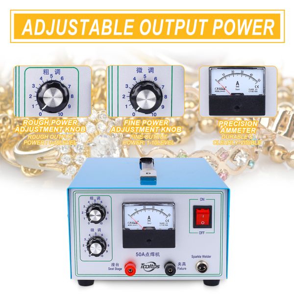 Tooltos 50A Blue Pulse Sparkle Jewelry Spot Welding Machine With 450W Power 0.6-1.2mm Welding Range