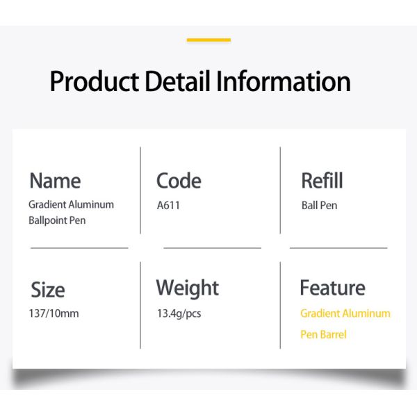 Fourniture de papeterie Gradient Alumineuse Presse stylo à bille Promotion Logo stylo à bille