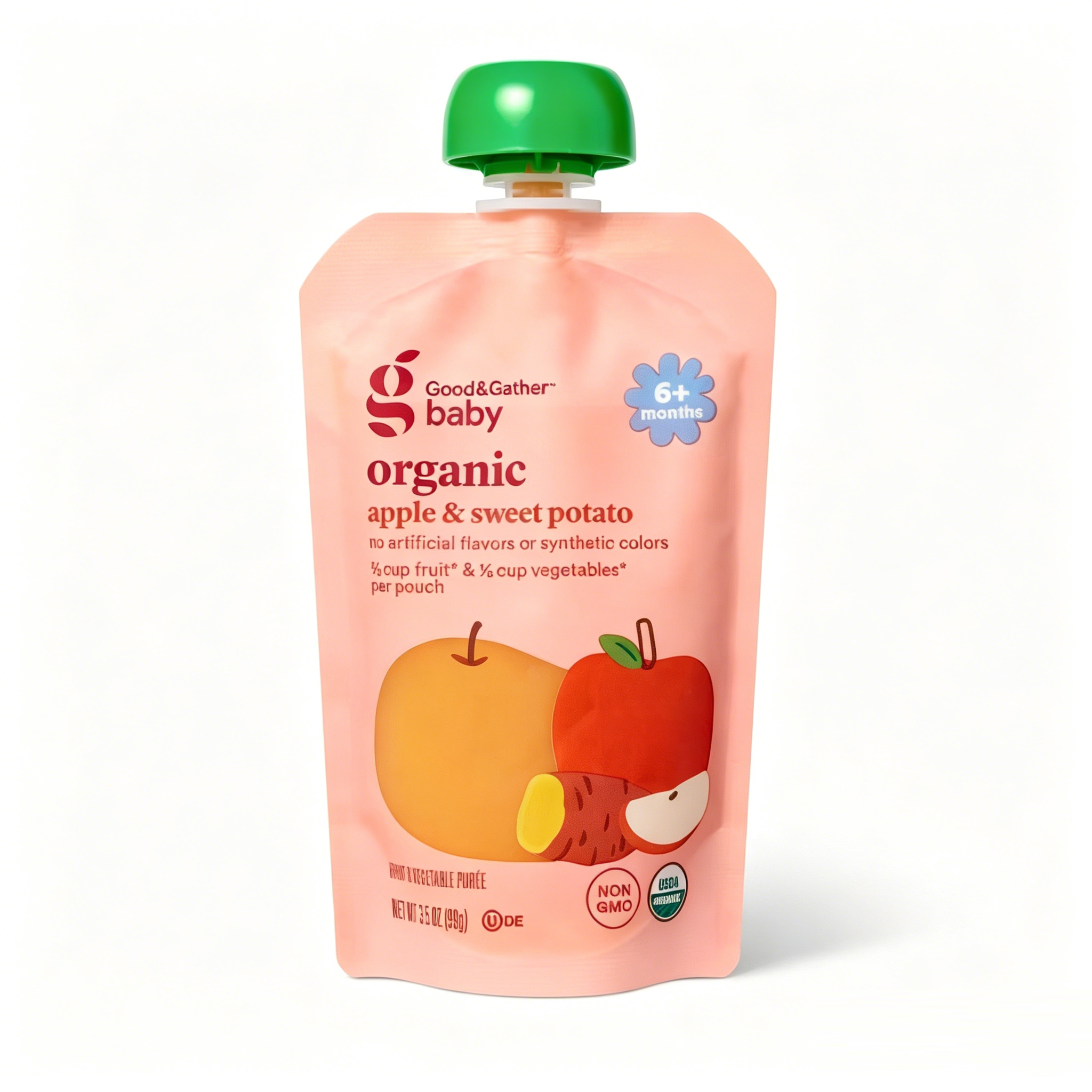 3.5oz Organic Baby Food Spout Pouch for 6+ Months - BPA-Free Apple & Sweet Potato Squeeze Bag
