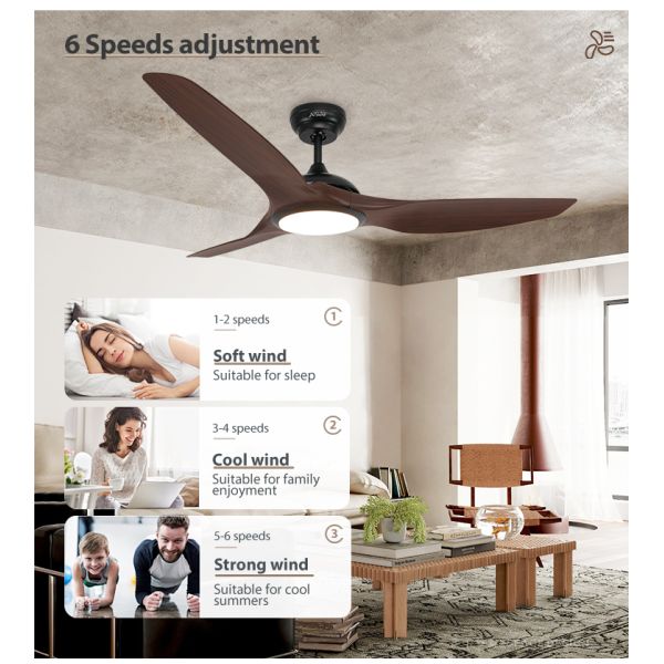 Ventilador de teto LED com 3 cores LED Luz escura de madeira grãos ABS lâminas controle remoto inteligente