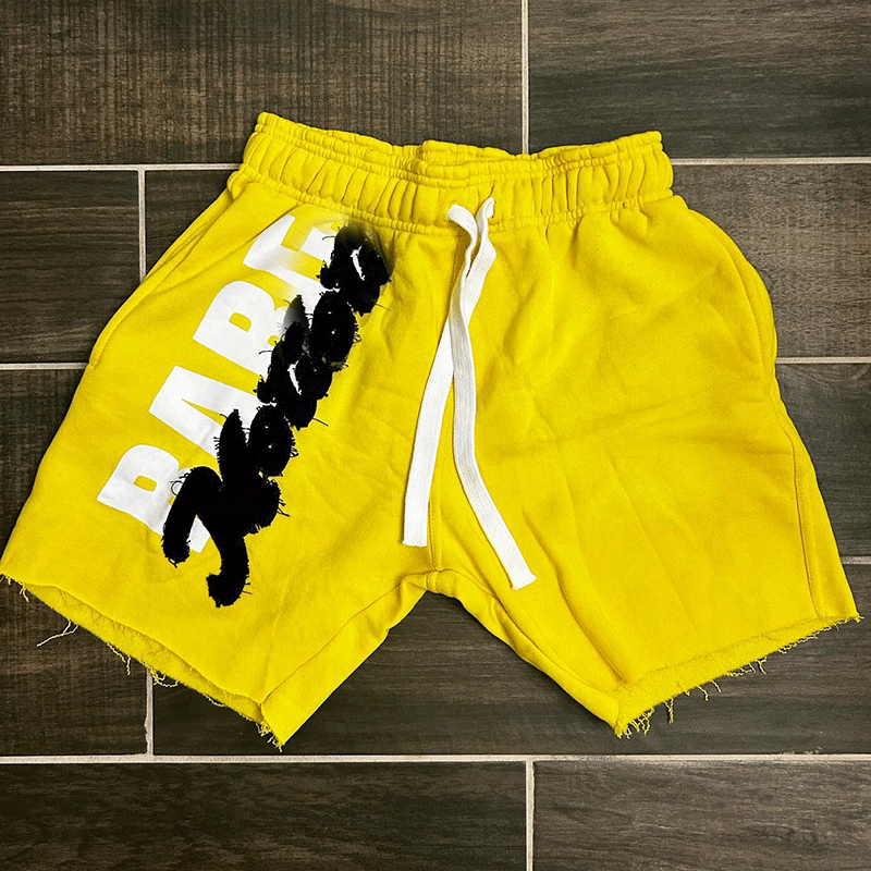 Aplicación personalizada Parches bordados angustiados Peso pesado Sol desvanecido ropa callejera Correr lavado con ácido Vintage Shorts para hombres