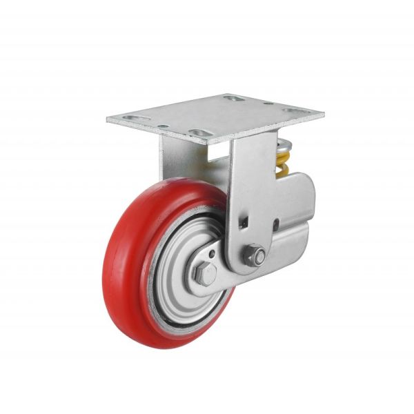 Wear Resistant Heavy Duty Caster Wheels PU Spring Castor Non Marking Industrial Casters 5'' Swivel Food Processing Bakery
