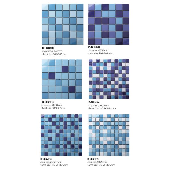 Blue Swimming Pool Mosaic Tiles 300x300mm Glazed Ceramic