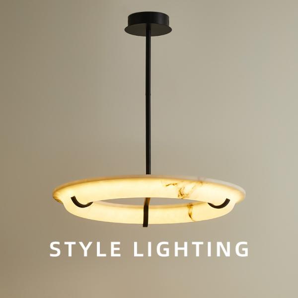 JYLINGTING Natural Alabaster Pendant Light Circular Chandelier Remote Control Minimalist Nordic Design for Dining Room Hanging Modern Pendant Light