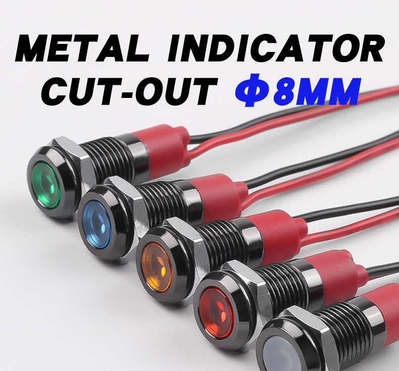 Oxidized 8mm Black Metal LED Indicator Lights IP65 Rated Multi-Color Versatile Durable Compatible with 3V-24V-110V-220V