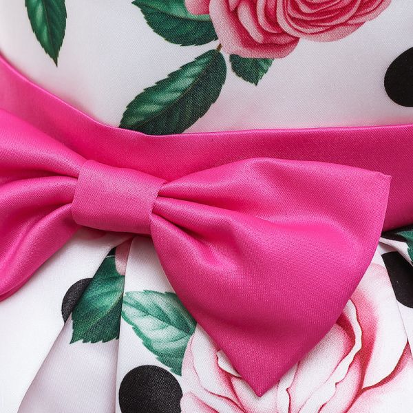 White Formal Dress Girls Kinder Kleider Rose Print Vestidos De Fiesta Sukienki Dla Dzieci Robe Enfant Fille Princess Dre