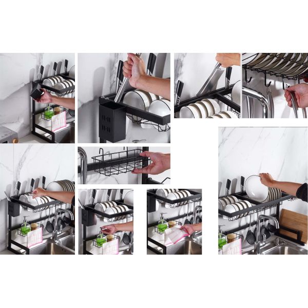2 Layer Over The Sink Drying Rack Multifunction Stainless Steel Matt Black