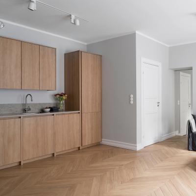 Modern Wood Pantry Storage Cabinet Matt Finish Wood Grain Timber Veneer Kitchen