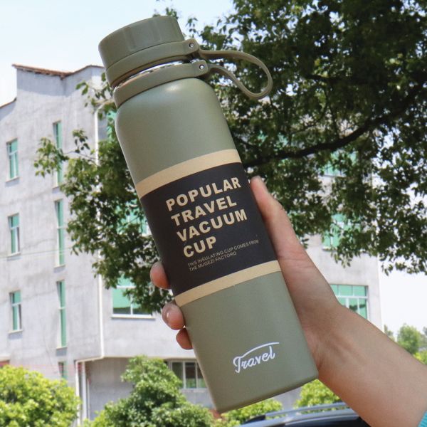 Botella de agua de acero inoxidable de doble pared con vacío personalizado con tapas con diseño de logotipo