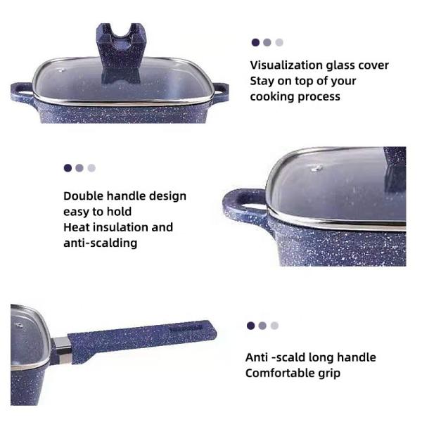 Kitchen Aluminum Cookware Set  Maifan Stone Non Stick With Glass Lid