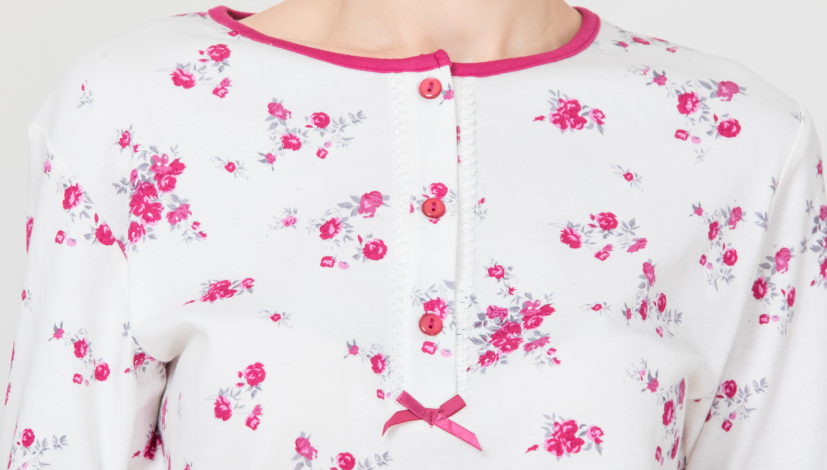 Cotton Interlock Ladies Night Dresses Sleepwear Long Sleeve Pink Floral Printed